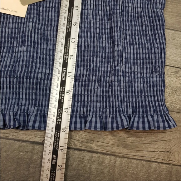 Belize Anthropologie Crop Top UK 16 US 12 Blue Gingham Checked Smocking BNWT - Picture 3 of 13